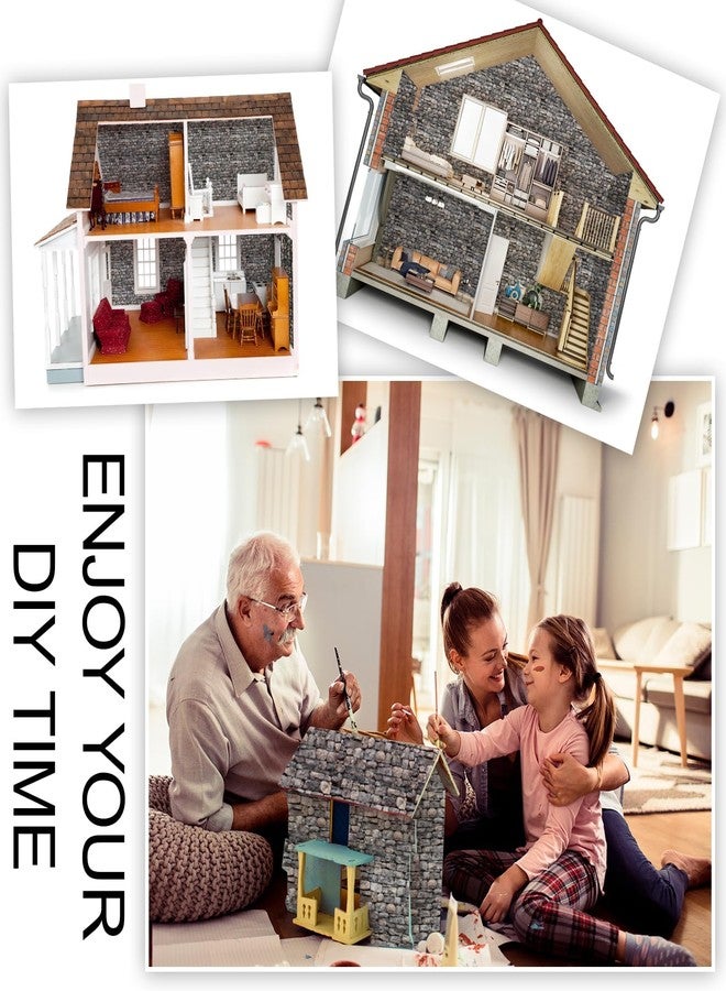 Furbeko 35 Pcs Miniature Dollhouse Wallpaper Self-Adhesive Mini DIY Floorboards Wall Paper Real Life DIY Decoration for Dollhouse (Brick Gray) - Image 4